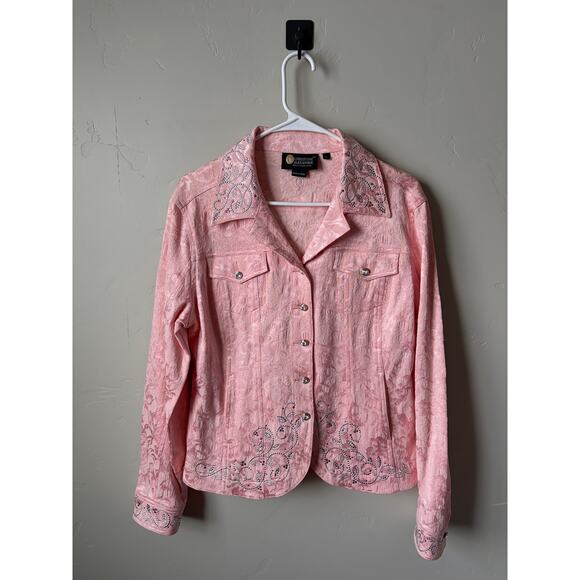 Christine Alexander Textured Embellished Rhinestones Pink Denim Jacket Old Money - Picture 4 of 7
